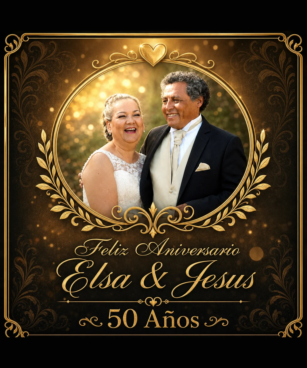 Elsa & Jesus — 50 Años · etiqueta plana