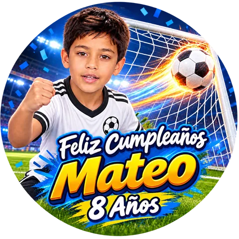Sticker de cumpleaños infantil de fútbol